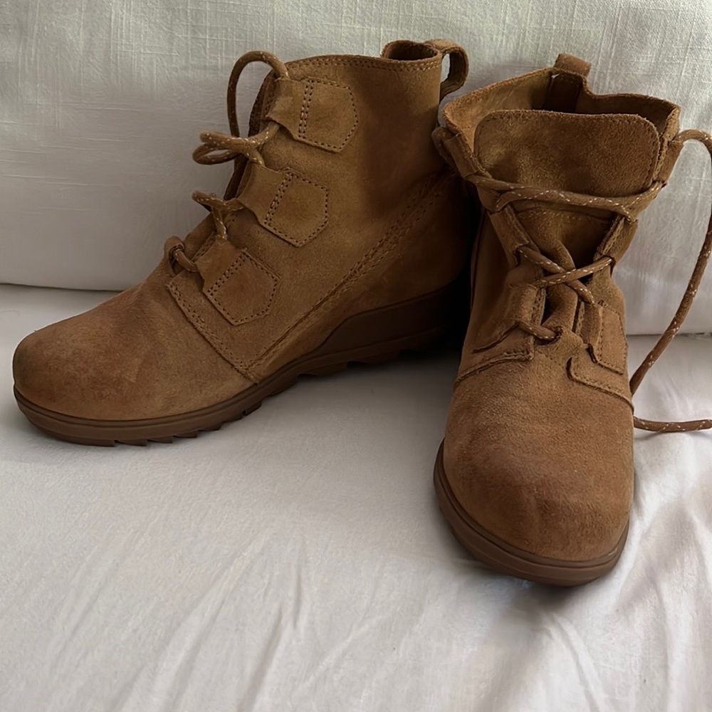 Brown Suede Sorel wedge booties.  Gently used - excellent condition.